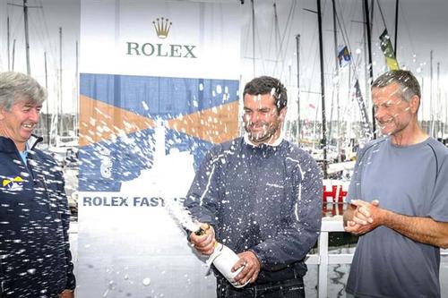 RORC CEO Eddie Warden Owen and 2013 Rolex Fastnet overall winners Alexis Loison and Pascal Loison - NIGHT AND DAY (FRA) ©  Rolex/ Kurt Arrigo http://www.regattanews.com